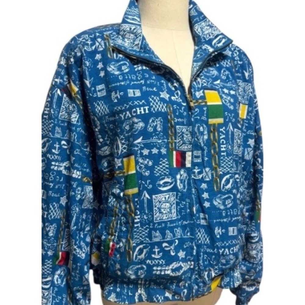 Vtg 90s Lizsport Nautical Yacht Club Windbreaker Jacket XL Coastal Flag Print